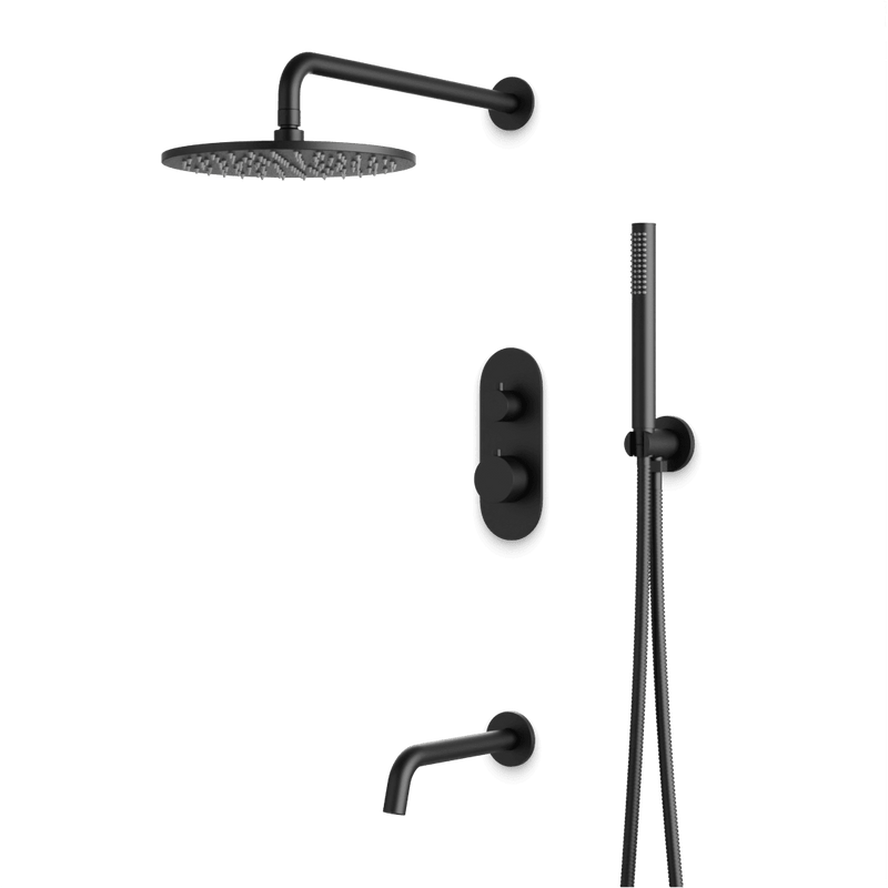 Opera Thermostatic Shower Trim Kit with Hand Shower, Tub Filler - Matte Black / Linear image 1