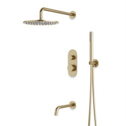 Opera Thermostatic Shower Trim Kit with Hand Shower, Tub Filler - Satin Brass / Linear thumbnail 1