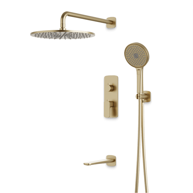 Harmony Thermostatic Shower Trim Kit with Hand Shower, Tub Filler - Satin Brass / 12" image 1