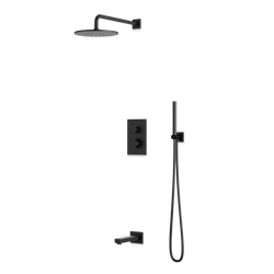 Square + Round Thermostatic Shower Trim Kit with Wall Mount Shower Head, Hand Held Shower, Tub Filler Artos US Matte Black 