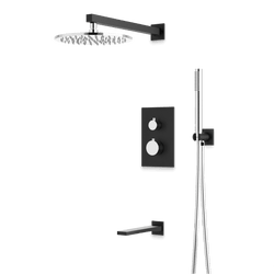 Otella Thermostatic Shower Trim Kit with Hand Shower, Tub Filler - Chrome/Matte Black / Wide thumbnail 1