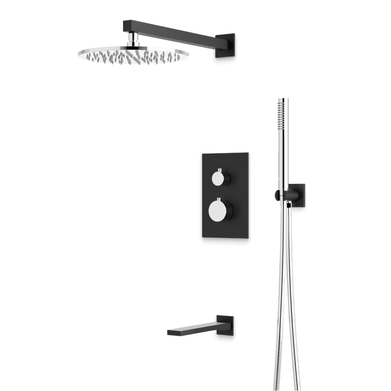 Otella Thermostatic Shower Trim Kit with Hand Shower, Tub Filler - Chrome/Matte Black / Wide image 1