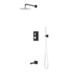 Square + Round Thermostatic Shower Trim Kit with Wall Mount Shower Head, Hand Held Shower, Tub Filler Artos US Chrome/Matte Black 