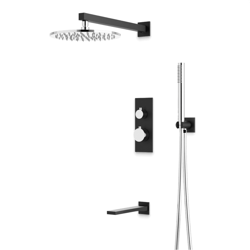 Otella Thermostatic Shower Trim Kit with Hand Shower, Tub Filler - Chrome/Matte Black / Linear image 1