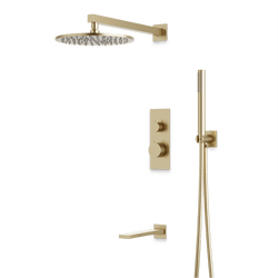 Otella Thermostatic Shower Trim Kit with Hand Shower, Tub Filler - Satin Brass / Linear thumbnail 1