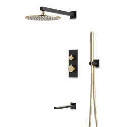 Otella Thermostatic Shower Trim Kit with Hand Shower, Tub Filler - Satin Brass/Matte Black / Linear thumbnail 1