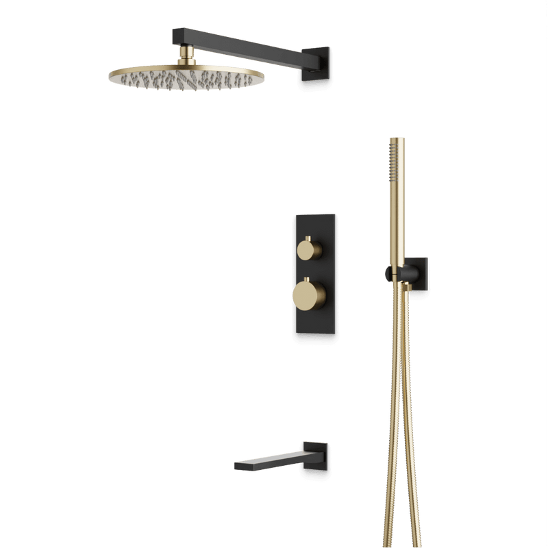 Otella Thermostatic Shower Trim Kit with Hand Shower, Tub Filler - Satin Brass/Matte Black / Linear image 1