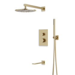 Otella Thermostatic Shower Trim Kit with Hand Shower, Tub Filler - Satin Brass / Wide thumbnail 1