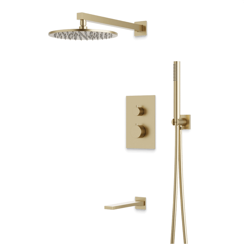 Otella Thermostatic Shower Trim Kit with Hand Shower, Tub Filler - Satin Brass / Wide image 1