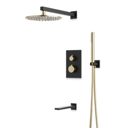 Otella Thermostatic Shower Trim Kit with Hand Shower, Tub Filler - Satin Brass/Matte Black / Wide thumbnail 1