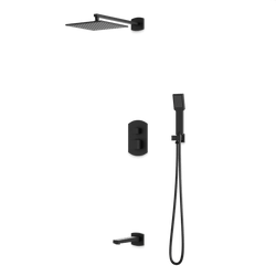 Transitional Thermostatic Shower Trim Kit with Wall Mount Shower Head, Hand Shower, Tub Filler - Matte Black thumbnail 1