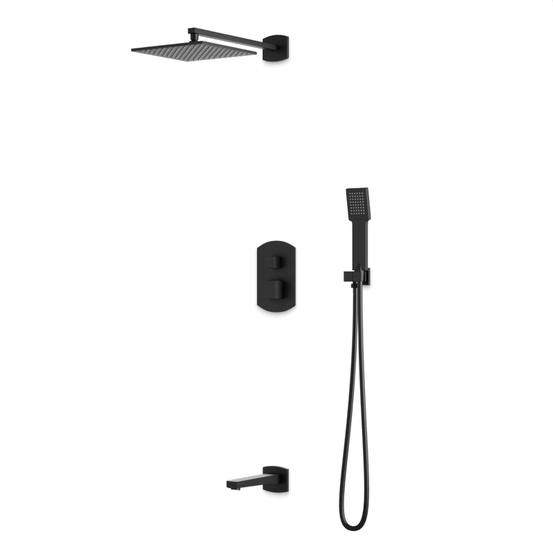 Transitional Thermostatic Shower Trim Kit with Wall Mount Shower Head, Hand Shower, Tub Filler - Matte Black image 1