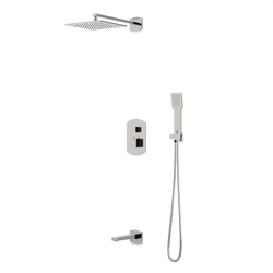 Transitional Thermostatic Shower Trim Kit with Wall Mount Shower Head, Hand Shower, Tub Filler - Brushed Nickel thumbnail 1