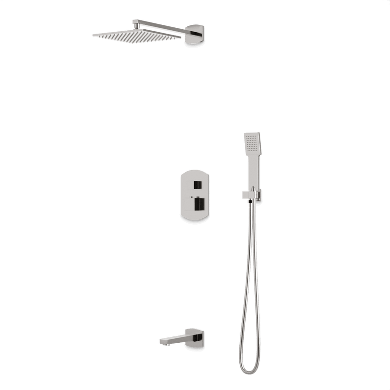 Transitional Thermostatic Shower Trim Kit with Wall Mount Shower Head, Hand Shower, Tub Filler - Brushed Nickel image 1