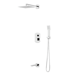 Transitional Thermostatic Shower Trim Kit with Wall Mount Shower Head, Hand Shower, Tub Filler - Chrome thumbnail 1