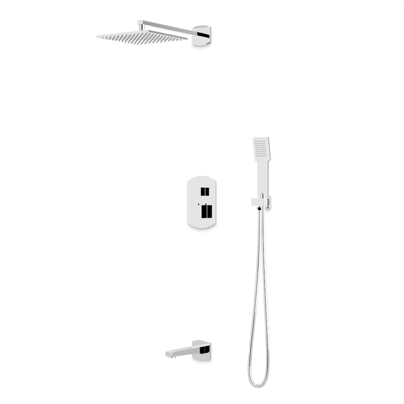 Transitional Thermostatic Shower Trim Kit with Wall Mount Shower Head, Hand Shower, Tub Filler - Chrome image 1