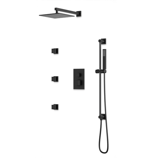 Square Thermostatic Shower Trim Kit with Wall Mount Shower Head, Hand Shower on Slide Bar, Body Jets - Matte Black image 1