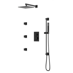 PS123 - Square Thermostatic Shower Trim Kit with Wall Mount Shower Head, Hand Held Shower on Slide Bar, Body Jets Artos US Matte Black 