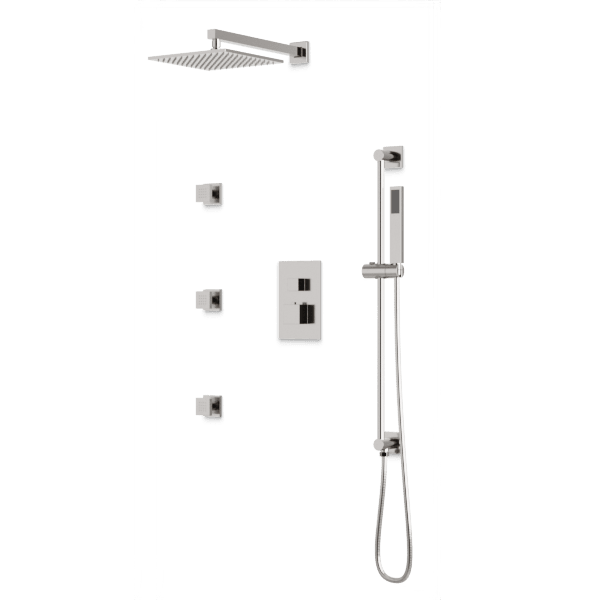 Square Thermostatic Shower Trim Kit with Wall Mount Shower Head, Hand Shower on Slide Bar, Body Jets - Brushed Nickel image 1