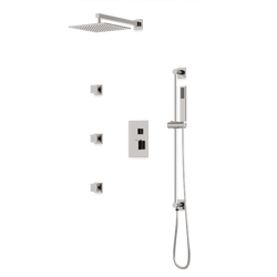 PS123 - Square Thermostatic Shower Trim Kit with Wall Mount Shower Head, Hand Held Shower on Slide Bar, Body Jets Artos US Brushed Nickel 