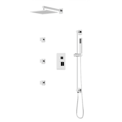 Square Thermostatic Shower Trim Kit with Wall Mount Shower Head, Hand Shower on Slide Bar, Body Jets - Chrome thumbnail 1