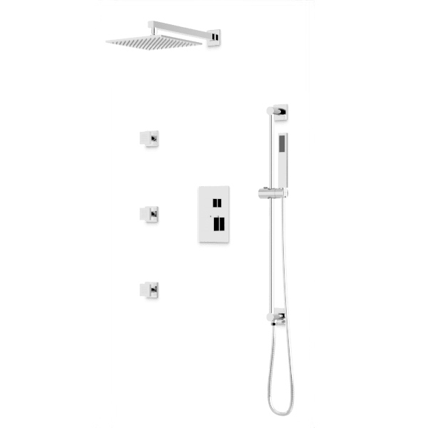 Square Thermostatic Shower Trim Kit with Wall Mount Shower Head, Hand Shower on Slide Bar, Body Jets - Chrome image 1