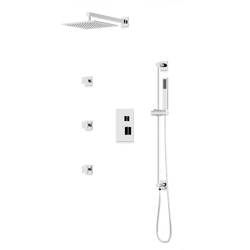 PS123 - Square Thermostatic Shower Trim Kit with Wall Mount Shower Head, Hand Held Shower on Slide Bar, Body Jets Artos US Chrome 