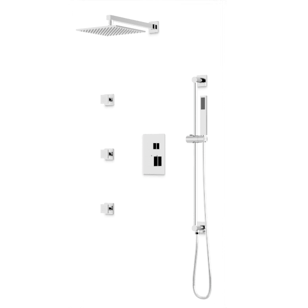 PS123 - Square Thermostatic Shower Trim Kit with Wall Mount Shower Head, Hand Held Shower on Slide Bar, Body Jets Artos US Chrome 