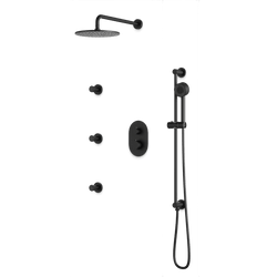 Round Thermostatic Shower Trim Kit with Wall Mount Shower Head, Hand Held Shower on Slide Bar, Body Jets Artos US Matte Black 