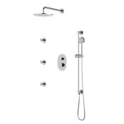 Round Thermostatic Shower Trim Kit with Wall Mount Shower Head, Hand Held Shower on Slide Bar, Body Jets Artos US Brushed Nickel 
