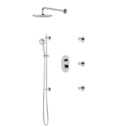 PS124 - Opera Round Thermostatic Shower Trim Kit with Wall Mount Shower Head, Hand Held Shower on Slide Bar, Body Jets Artos US Chrome