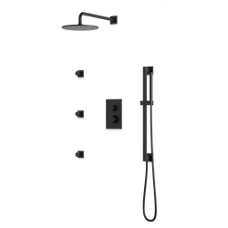 Square + Round Thermostatic Shower Trim Kit with Wall Mount Shower Head, Hand Held Shower on Slide Bar, Body Jets Artos US Matte Black 
