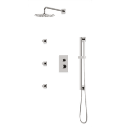 Square + Round Thermostatic Shower Trim Kit with Wall Mount Shower Head, Hand Held Shower on Slide Bar, Body Jets Artos US Brushed Nickel 
