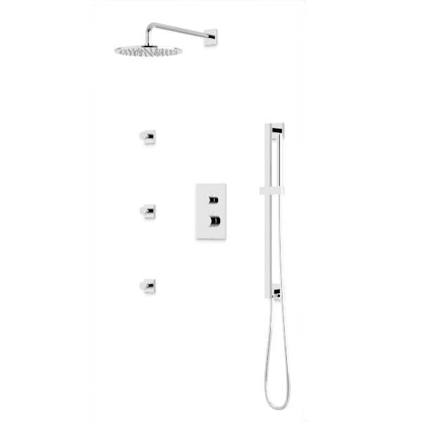 Square + Round Thermostatic Shower Trim Kit with Wall Mount Shower Head, Hand Held Shower on Slide Bar, Body Jets Artos US Chrome 