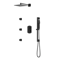 Transitional Thermostatic Shower Trim Kit with Wall Mount Shower Head, Hand Shower on Slide Bar, Body Jets - Matte Black thumbnail 1