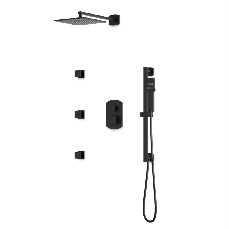 Transitional Thermostatic Shower Trim Kit with Wall Mount Shower Head, Hand Shower on Slide Bar, Body Jets - Matte Black image 1