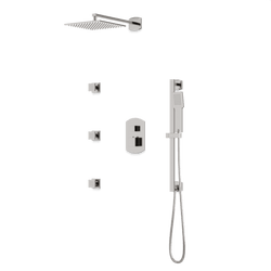 Transitional Thermostatic Shower Trim Kit with Wall Mount Shower Head, Hand Shower on Slide Bar, Body Jets - Brushed Nickel thumbnail 1