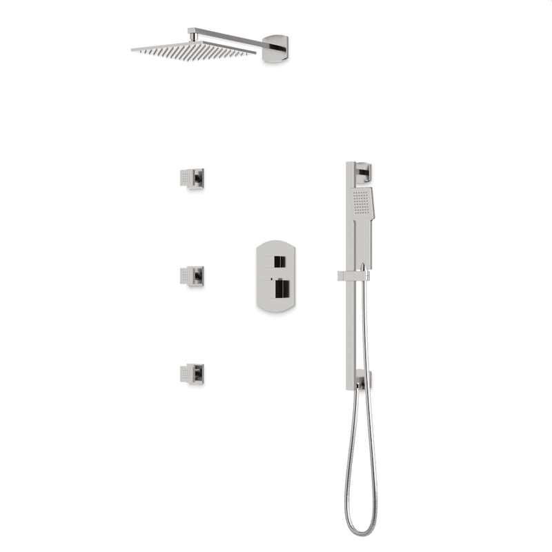 Transitional Thermostatic Shower Trim Kit with Wall Mount Shower Head, Hand Shower on Slide Bar, Body Jets - Brushed Nickel image 1