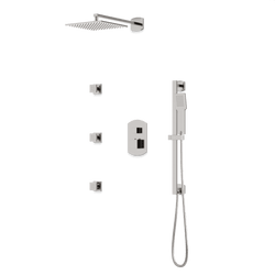 Transitional Thermostatic Shower Trim Kit with Wall Mount Shower Head, Hand Held Shower on Slide Bar, Body Jets Artos US Brushed Nickel 