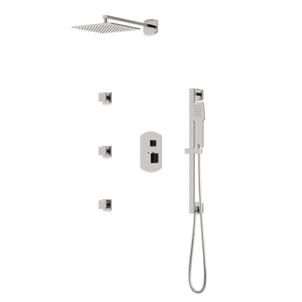 Transitional Thermostatic Shower Trim Kit with Wall Mount Shower Head, Hand Held Shower on Slide Bar, Body Jets Artos US Brushed Nickel 