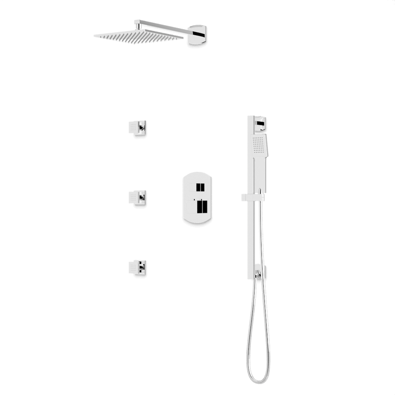 Transitional Thermostatic Shower Trim Kit with Wall Mount Shower Head, Hand Shower on Slide Bar, Body Jets - Chrome image 1