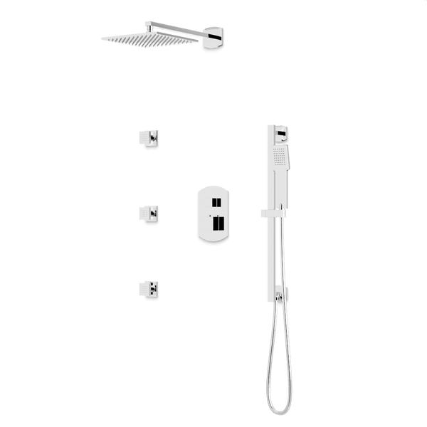 Transitional Thermostatic Shower Trim Kit with Wall Mount Shower Head, Hand Held Shower on Slide Bar, Body Jets Artos US Chrome 