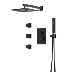 Edge Thermostatic Shower Trim Kit with Wall Mount Shower Head, Hand Shower, Body Jets - Matte Black / Wide thumbnail 1