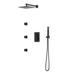 PS127 - Square Thermostatic Shower Trim Kit with Wall Mount Shower Head, Hand Held Shower, Body Jets Artos US Matte Black 