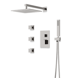 Edge Thermostatic Shower Trim Kit with Wall Mount Shower Head, Hand Shower, Body Jets - Brushed Nickel / Wide thumbnail 1