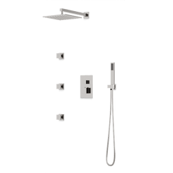 PS127 - Square Thermostatic Shower Trim Kit with Wall Mount Shower Head, Hand Held Shower, Body Jets Artos US Brushed Nickel 