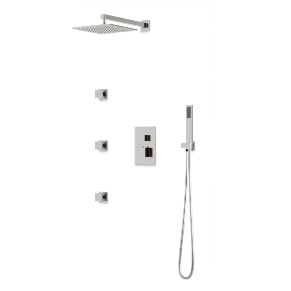 PS127 - Square Thermostatic Shower Trim Kit with Wall Mount Shower Head, Hand Held Shower, Body Jets Artos US Brushed Nickel 