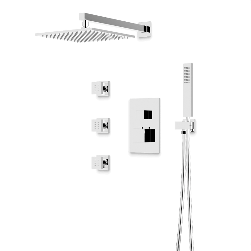 Edge Thermostatic Shower Trim Kit with Wall Mount Shower Head, Hand Shower, Body Jets - Chrome / Wide image 1