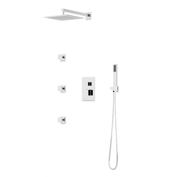 PS127 - Square Thermostatic Shower Trim Kit with Wall Mount Shower Head, Hand Held Shower, Body Jets Artos US Chrome 