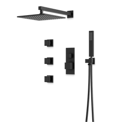 Edge Thermostatic Shower Trim Kit with Wall Mount Shower Head, Hand Shower, Body Jets - Matte Black / Linear thumbnail 1